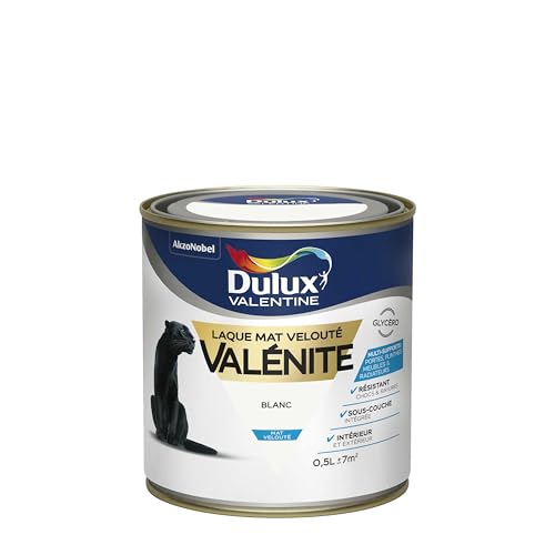 Dulux Valentine Peinture Laque Valénite Glycéro multisupport intérieur-extérieur – Grande résistance pour boiseries et ferronneries - aspect Mat Blanc 0,5 L -...