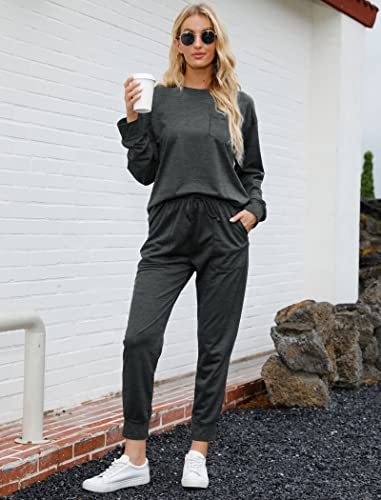 Image of Bofell Lounge Sets for Women 2 Piece Fall Outfits 2023 Fashion Trending Now Sweatsuits Tracksuits with Pockets Loose Fit
