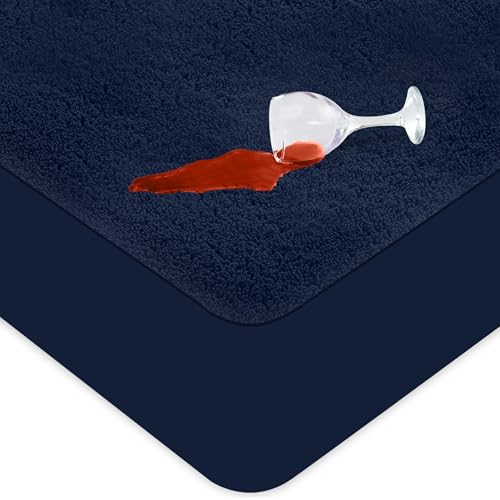 Utopia Bedding Protector Colchón Impermeable, Certificación Oeko-Tex Funda Colchón, Cubre Colchón Transpirable, Elástico En Todo El Contorno (Azul Marino, Cama 90 x 200 x 30 cm)
