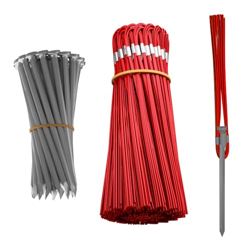 LGRAHED Ground Marking Whisker Property Line Markers 6 Inch Whiskers with Metal Stakes for Playing Field Markers Survey Markers Construction Markers Trail Markers Driveway Markers(Red 25 Pack)