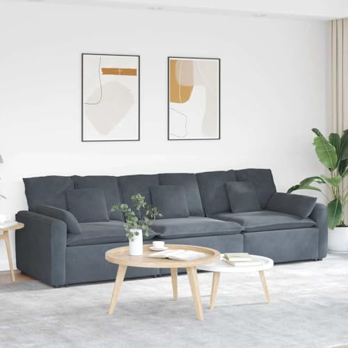 Teenpull Sofá modular gris oscuro con funda de terciopelo, marco de metal, 3 plazas, esquina tapizada para sala de estar, flexible con cojín, sofá moderno