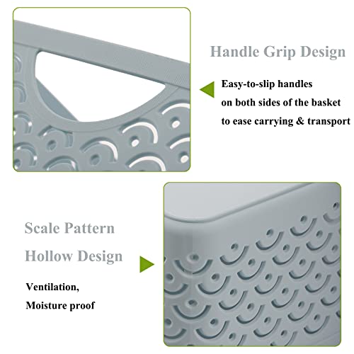 Okllen 8 Pack Plastic Storage Baskets With Handle, Portable Office Desktop Storage Bin Stackable Cabinet Organizer Shelf Basket For Kitchen, Classroom, 9.5" X 7" X 4", Scale Pattern, 4 Colors #TOP2