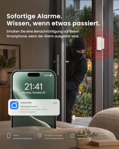 AGSHOME Alarmanlage 8-teiliges, Smart Home Alarmanlage Haus mit APP, WLAN Alarmanlage Set mit...