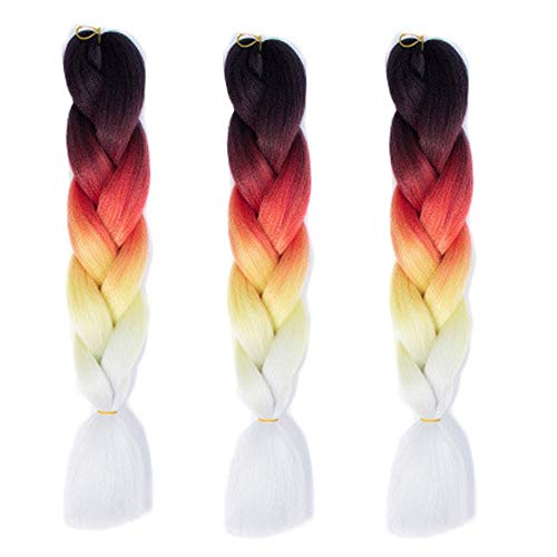 Feibin 全30色 ウィッグ エクステンション 3本セット ブレイズ 編み込み グラデーション 三つ編み ヘアアクセサリー 盛りアップ つけウィッグ かつら 毛束 ウィッグ つけ毛 ヘアアクササリー ヒップ ホップ レゲエ ダンス ヘアアレンジ (57#オレンジ)