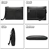 Karoukee Men's Luxury Leather Large Wristlet Clutch Handbag, Black, Business #5