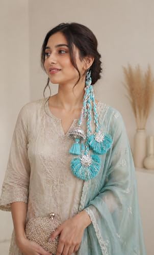 Image of Zippy Flora Handmade Boho Parandi /Paranda /Traditional Hair Accessory Braid Tassles /Hair Extension /Choti (Nazaakat Parandi (Turquoise Blue))