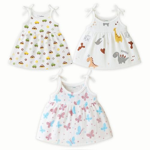 Image of Kidbea Organic Cotton Newborn Baby Girl Frocks | Sleeveless Summer Dress for Girls | Soft Lightweight Cute Printed Baby Girl Dress with Tie-Up Shoulders