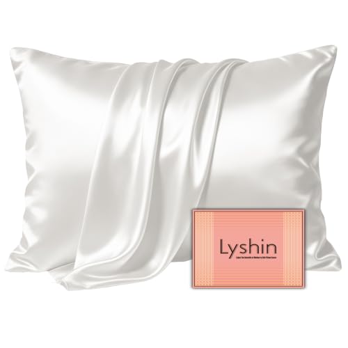 Image of LYSHIN Silk Pillow Cases Standard Size with Hidden Zipper, Ivory | 19 Momme Mulberry Silk Pillowcase for Skin and Hair, Anti-Acne, Hypoallergenic, Cooling, Beauty Sleep, Gifts for Women