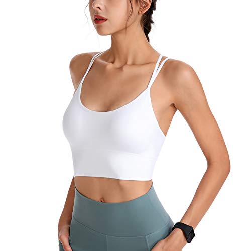 HILH Women Sexy Bra Casual Sport Underwear Solid Color U-Shaped Collar Sleeveless Top (White, S)