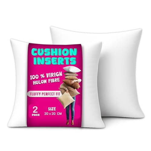 Luxury Hollowfibre Pack of 2 Cushion Pads Inners Inserts 20x20 inches (50 x 50 cm) - White Square Cushion Fillers with Anti Dust Mite Down Proof Cover & Soft Polyester Filling for Sofa Bed & Couch