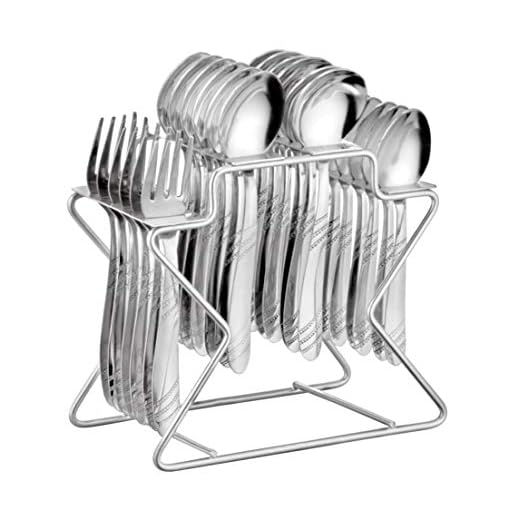 Parage Miracle Stainless Steel Cutlery Set- Set of 25 (Contains: 6 Spoons, 6 Forks, 6 Tea Spoons, 6 Soup Spoons, 1 Stand), Silver