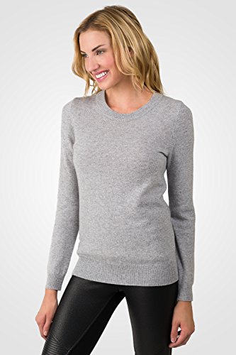 Image of JENNIE LIU Women's 100% Pure Cashmere Long Sleeve Crew Neck Sweater(XS, Lt Grey)