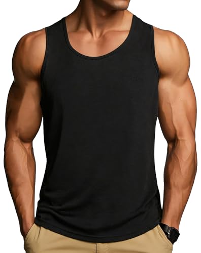 Camiseta Tirantes Negro Hombre Verano de Holgado Camisetas sin Mangas Tank Top Transpirable Secado Rápido para Uso Diario Vacaciones M