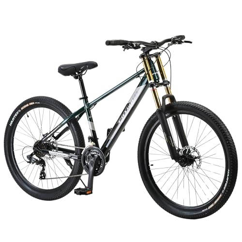 FitTrip Super Dominator 26T Stunt Cycle | 21 SPD Shimano Gearset | DUALL Crown Suspension | 180mm Jak 7 Dual Disk Brakes | Dual Tone Paintjob with Crystals | Unisex MTB (British Racing Green)