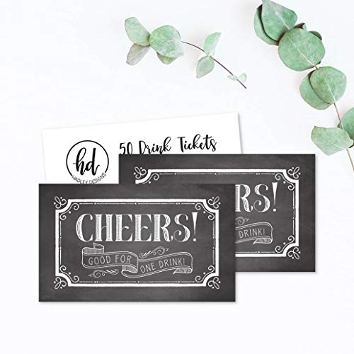 50 Rustic Chalk Drink Ticket Coupons For A Free Drink At Weddings, Work Events Or Party Bar, One Free Beer Wine Alcohol Soft Drink Or Food Vouchers, Cheers Large Drinking Paper Raffle Cards #TOP3