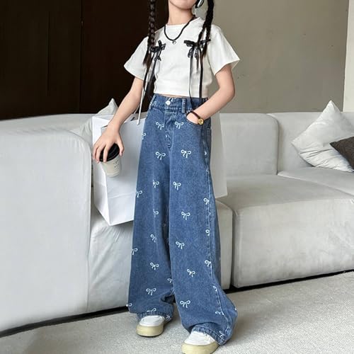 Girls Baggy Wide Leg Jeans High Waist Denim Pants Teens Kids Loose Straight Trousers with Pockets Streetwear Clothes4