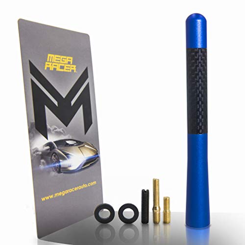 Mega Racer JDM Nismo Racing Style 1 Piece Dark Navy Blue Polished Finish 5" Carbon Fiber Antenna Car Antenna Radio Antenna Truck Antenna FM AM Antenna Short Antenna