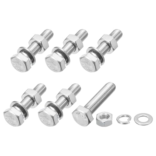 Image of METALLIXITY Hex Head Screws Bolts, Nuts, Flat & Lock Washers Kits (M10-1.5x45mm) 6 Set, Stainless Steel Fully Threaded Machine Screws Bolt Set - for Home Appliance Equipment