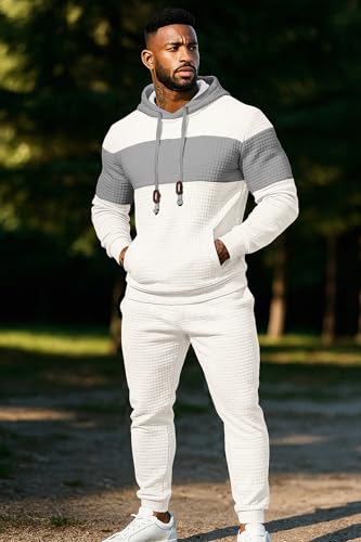 UOUA Mens Tracksuit 2 Piece Hoodie Sweatsuit Sets Casual Athletic Jogging Suits Waffle Jacquard Outfits4