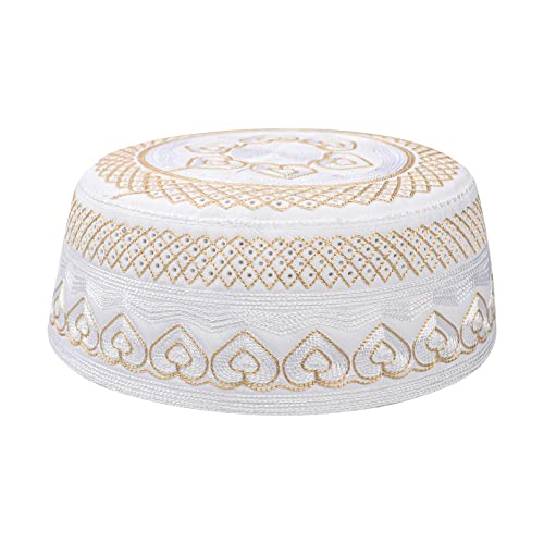 Image of Men Muslim Prayer Kufi Hat Prayer Headwear Cap Islamic Beanie Skull Cap Embroidery Kofia Topi Sun Hat