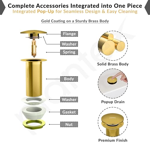 Image of Plantex Solid Brass 3 Inch Waste Coupling for Wash Basin /Full Thread Basin Waste Coupling Gold- Pack of 1 (PVD Gold)