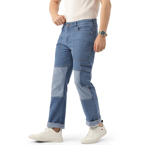 Image of PARIS HAMILTON Men Relaxed Fit Colorblocked Distressed Two Tone Stretchable Denim Jeans