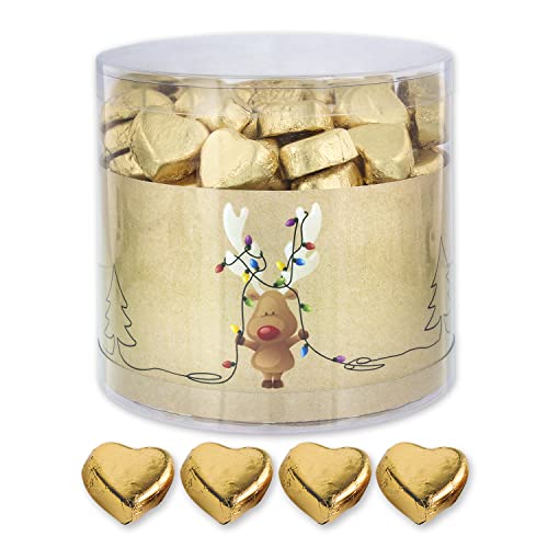 Günthart 150 Stück gold Schokoladen Herzen mit Nougatfüllung Rentier | Nougatcreme Rudolf | Schokoladenherzen gold | Give away | goldene Herzen aus Schokolade | Weihnachten (1,2 kg)