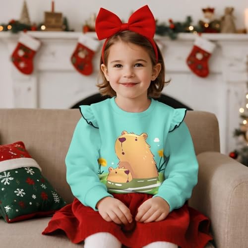 Graphic Sweatshirts for Girls Pullover Sweatershirt Long Sleeve Crewneck Sweatshirt Kids with Ruffle Sleeves2