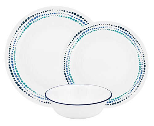CORELLE Vitrelle Winter - Vajilla para 4 Personas, 12 Piezas, Resistente al desconchado y a los Golpes, Vidrio, Azul,...