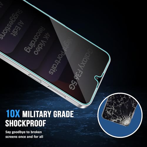 Image of ArmourPro Privacy Tempered Glass for Samsung Galaxy F36, Anti Spy Anti Peeping Screen Protector, Edge-to-Edge Full Coverage, 9H Hardness with Cable Protector | Black