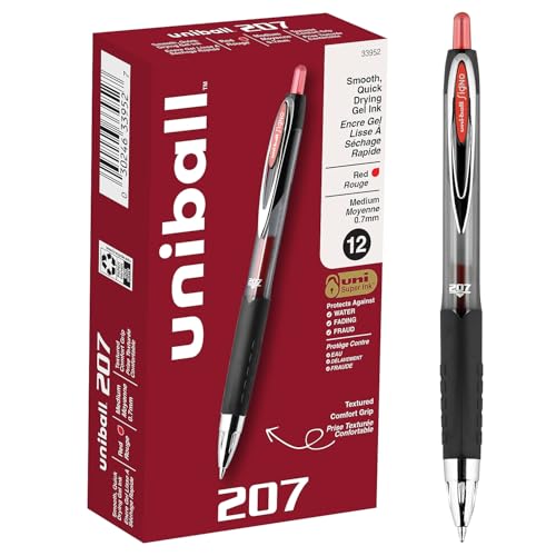 uni-ballreg; 33952 - SIGNO GEL 207 ROLLER BALL RETRACTABLE GEL PEN, RED INK, MEDIUM, DOZEN