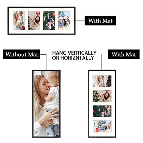 Frametory, 8X20 Picture Frame - For Four 4X6 Photos, Aluminum Metal Molding - Four Opening Ivory Mat - Wall Display - Great For Wedding, Graduation, Engagement Photographs (Black) #TOP1