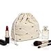 lllyan Cotton Quilted Makeup Bag Cosmetics Pouch Drawstring Lazy Drawstring Makeup Fashion Handbag Suitable Gift for Women（Beige）