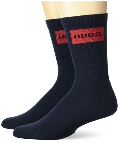 HUGO Men's Two Pack Red Logo Design Quarter Ribbed Socks