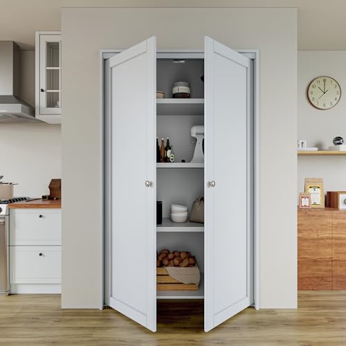 French Pivot Door for 48" x 80" Opening, Solid Wood Core Door Panel with Pivot Hardware Kit, Interior Swing Door for Closet Pantry Laundry, Finished PVC Surface Easy Install - White