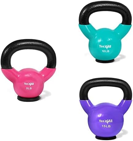 Yes4All Kettlebells Rubber Base, Kettlebell Set for Women, Strength Training Kettlebells Weights (10-65 lbs)