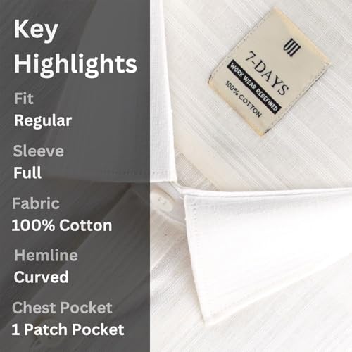 Image of 7-DAYS Men's Premium Formal Shirts - Regular Fit, Full Sleeve, 100% Pure Cotton, Self-Design, with Pocket - Stylish Office Shirts for Men
