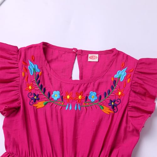 IKADEX Kids Baby Girls Mexican Embroidered Dress Flutter Sleeve Ruffle A-line Cinco de Mayo Dress3