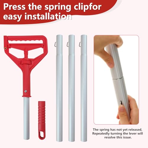 Image of Mop Handle Commercial Heavy Duty Commercial Mop Handle Mop Pole & Mop Stick Replacement Aluminum Industrial Mop Handle with Threaded Clamping Device, Suitable for Cotton & Fiber Mop Heads