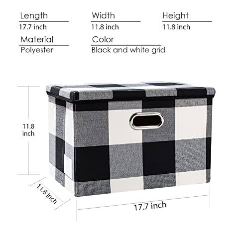 Image of PRANDOM Large Collapsible Storage Bins with Lids [3-Pack] Fabric Foldable Storage Boxes Organizer Containers Baskets Cube with Cover for Home Bedroom Closet Office Black and White (17.7x11.8x11.8)