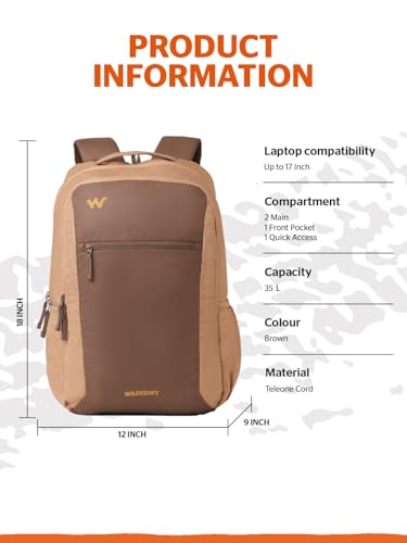 Image of Wildcraft Ranger 35 Laptop Backpack With RainCover for Man & Women, 35L Ideal bags for men Office use /School /College Boys and Girls, 2 Compartment Bag