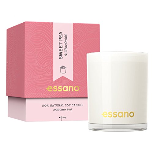 Essano Vela para la casa con Guisante dulce y orquídea blanca 300g...