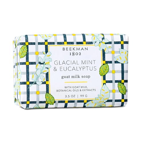 Image of Beekman 1802 Goat Milk Soap - Moisturizing Hand & Body Soap Bar with Shea Butter & Botanical Oils, Triple-Milled, Non-Drying, Made for Sensitive Skin, Glacial Mint & Eucalyptus 3.5 oz