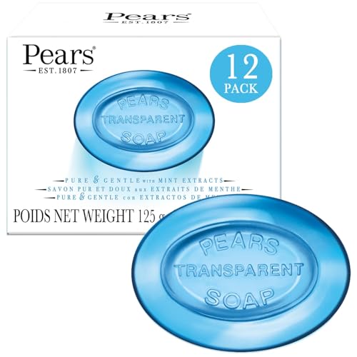 Pears Glycerin Soap, Transparent Blue with Mint Extract, 12-Pack – Pure & Gentle Cleanser for Cool, Refreshed Skin, 4.4 Oz Ea