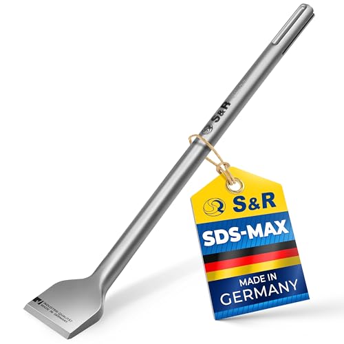 S&R Fliesenmeißel in Industrie-Qualität Made in Germany, SDS MAX Schaft 400x50mm, Meißel abgewinkelt für Bohrhämmer ab 5 kg, speziell gehärtet, Klingengeometrie für hohe Schlagkraftübertragung S&R Fliesenmeißel in Industrie-Qualität Made in Germany, SDS MAX Schaft 400x50mm, Meißel abgewinkelt für Bohrhämmer ab 5 kg, speziell gehärtet, Klingengeometrie für hohe Schlagkraftübertragung