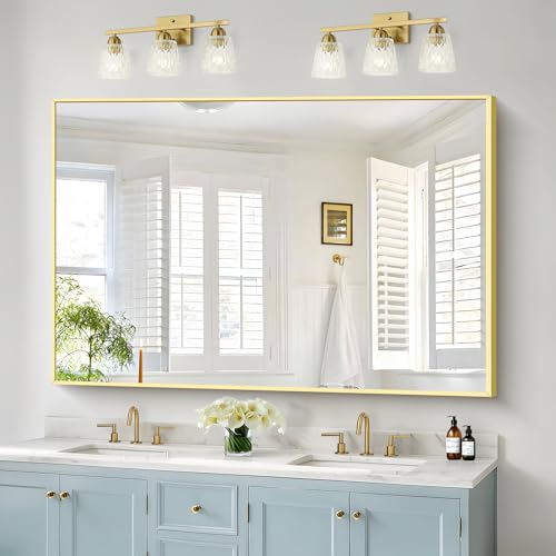 Image of COFENY 40x60inch Gold Bathroom Mirror, Gold Rectangle Mirror with Frame, Large Rectangular Wall Mirrors for Bathroom, Living Room, Hair Salon, Big Farmhouse Mirror Hang Horizontal /Vertical