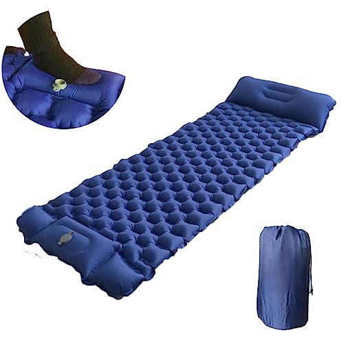 Sleeping Pad for Camping 1 Person, 200×65×6 cm, 30s Inflate by Foot-Pressing, Waterproof (Blue Single)