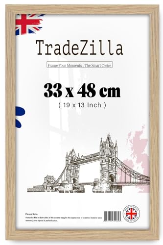 TradeZilla Rectangle Poster Frame 33x48cm| Wooden Photo Frame Solid MDF Wood Grain - 19 x 13 Inch Frame with Perspex –For Art work - [ Oak ]