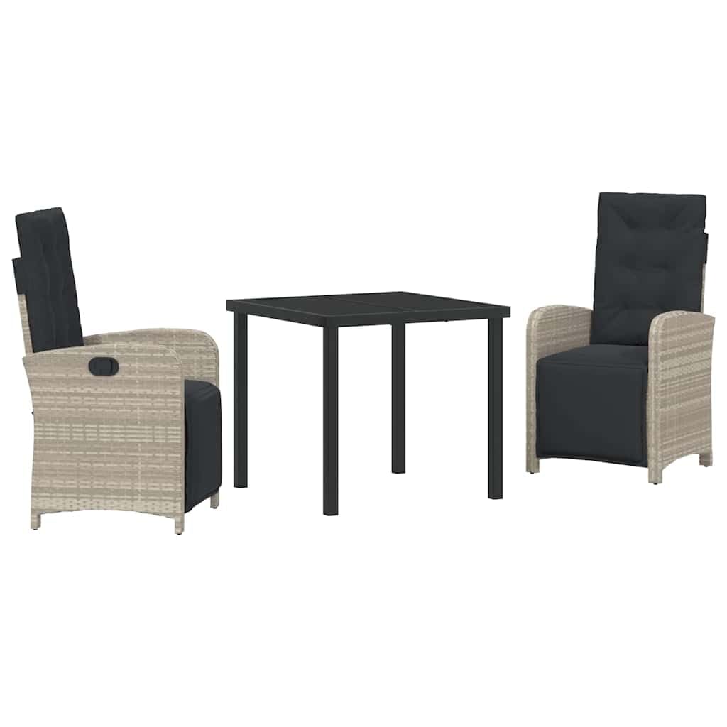 Ensemble de salle à manger de jardin rotin synthétique gris clair table verre dossiers réglables