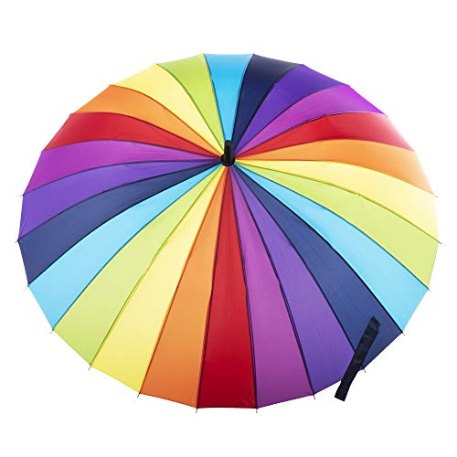 Totes Large Eco Auto-Open 24 Rib Stick Umbrella With A Classic J Hook Curved Handle And Water Repellant #TOP4